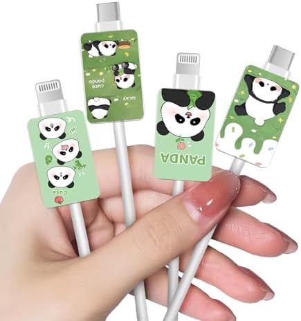Cute Cable Protector 4PCS Set for iPhone Type-c Charger, Cartoon Panda Pattern Phone Charger Protector for Women Kids,Data Cable Saver,Charging Cord Protector for iPhone