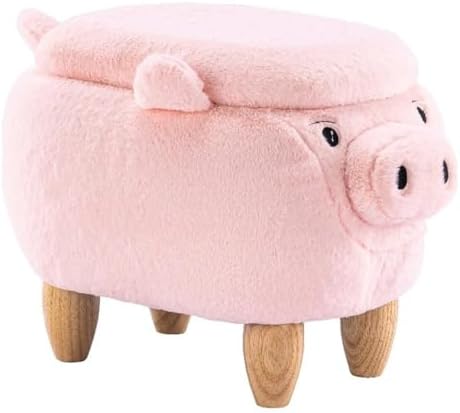 Home 2 Office Pig Storage Ottoman Stool for Bedroom, Playroom or Nursery Decor, Soft Animal-Shaped Ottoman with Wooden Legs
