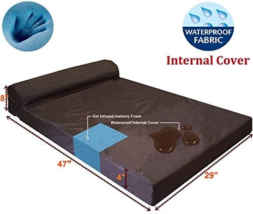 Dogbed4less Premium HeadRest Pillow Orthopedic Cool Memory Foam Dog Bed for Large Dogs, Waterproof Lining with Washable Denim Blue Cover, Extra Large 47X29