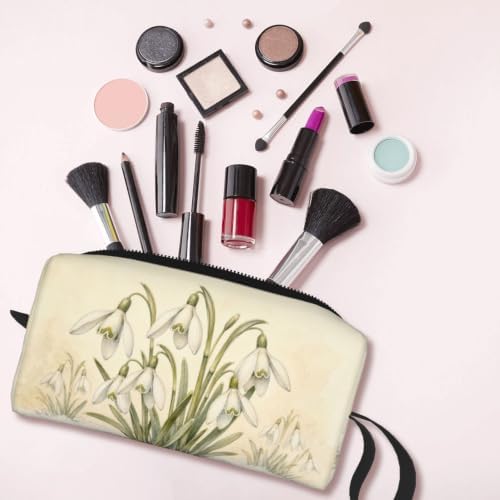Snowdrop Small Makeup Bag, 600D Oxford Cosmetic Pouch for Women | Snowdrop Cosmetic Bag, Double-Sided Printed Toiletry Pouch with Foam Padding for Women, Travel, Gym, Weekend and Daily Use