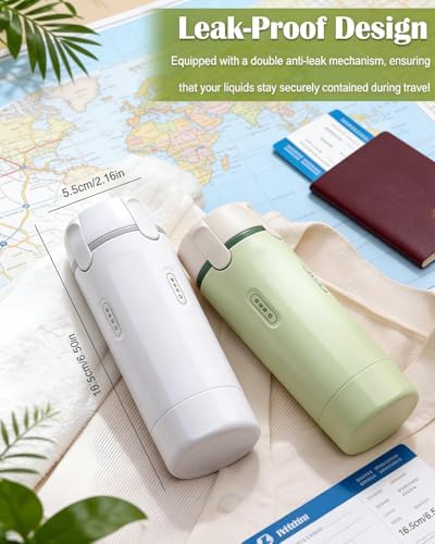 4 in 1 Travel Dispenser Bottle, Size Toiletries Shampoo Creams Bottles Set, Refillable Shampoo and Conditioner Airless Pump Bottles for Liquids, Leakproof Cosmetic Containers for Women (White)