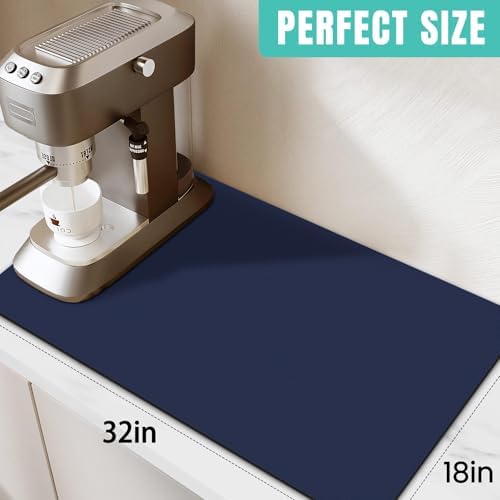 Coffee Mat Super Absorbent Dish Drying Mat Coffee Bar Mat 18"x 32", Blue