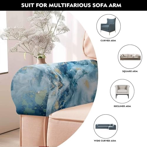 Couch Arm Covers Marble Print Arm Chair Covers Slipcover Waterproof Furniture Protector for Sofa Chair Armchair Slipcovers for Recliner, Set of 2