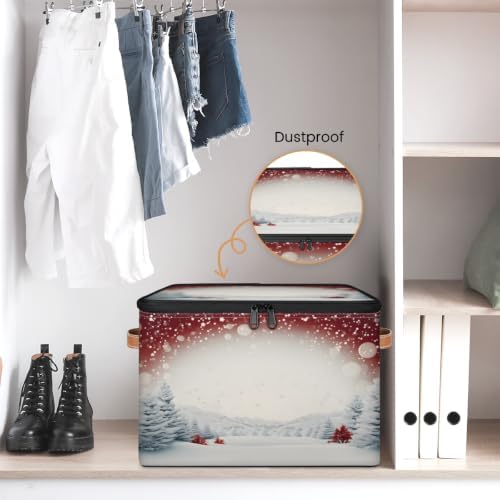 Merry Christmas New Year Holiday Fabric Storage Bin with Lid | Storage Basket, Collapsible, Foldable, Waterproof, Handle, Large, Closet Organizer, Home, Xmas Tree Winter