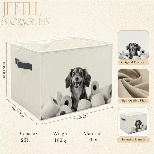 Funny Dachshund Bathroom Storage Bins Box, Dachshund Lovers Gifts, Black and White Weiner Dog Storage Basket Laundry Hamper with Handle for Bathroom Clothes Vanity Undersink Home Organization