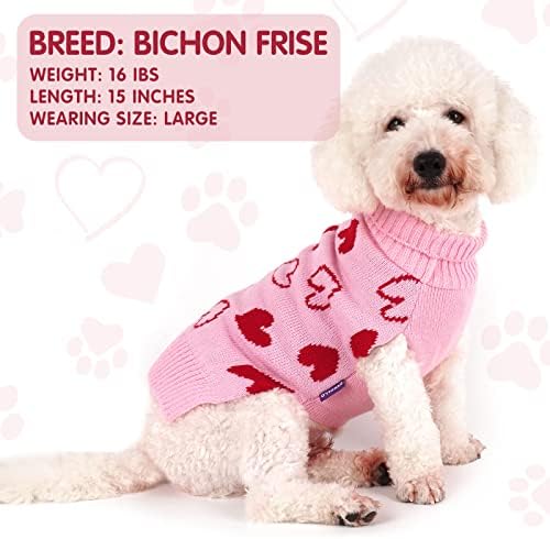 cyeollo Valentines Dog Sweater, Turtleneck Pullover Heart Print Outfit