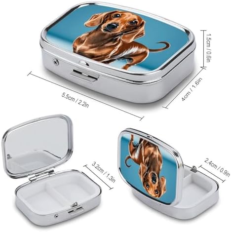 Dachshund Weiner Pet Dog Pill Organizer with Mirror 2 Compartments Waterproof Pill Case for Purse Pocket Non-Slip Grip Travel Medicine Organizer Container Box for Vitamin Fish Oil Supplement