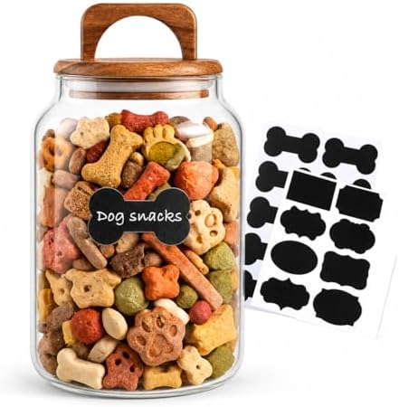 Geyecete Airtight Dog Food Storage Container Large Glass Food Storage Jar with Airtight Wooden Lid glass canisters dog treat storage 64 FL OZ(1900ml)
