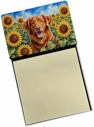 Caroline's Treasures Nova Scotia Duck Toller in Sunflowers Watercolor Sticky Note Holder Refillable Dispenser Desk Accessory 3x3 Pad Gift