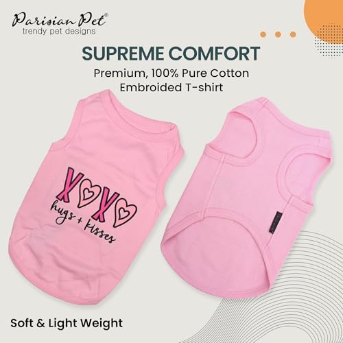 Parisian Pet Dog Shirt – 100% Cotton Shirts for Small Dogs – Pink XOXO Sleeveless Puppy Clothes – Lightweight and Breathable Girl Dog Clothes – Summer Pet Apparel - Stretchy Tshirts for Dogs