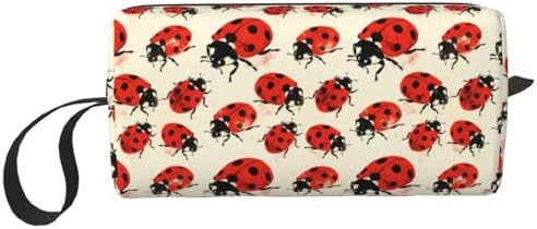 Vintage Ladybug Makeup Bag for Women with Wrist Strap | Durable 600D Oxford Fabric, Impact-Resistant & Compact, Travel Cosmetic & Makeup Organizer for Gym & Daily Use