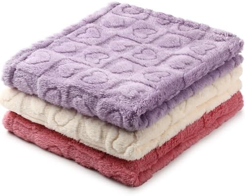 Tegeme 3 Pcs Small Dog Blanket 280 GSM Washable Pet Bed Cover Soft Fluffy Puppy Blanket 3D Textured Heart Checkered Pattern Fleece Soft Cat Plush Pet Throws for Kitten Doggy(Classic Colors,30"×40")