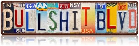 Bullshit Blvd Street Sign, Vintage Tin Sign, Wall Decor For Home Farmhouse Bar Cafe Garage, Indoor Outdoor Decoration For Man Cave Garage Holiday Gift 16x4 Inch