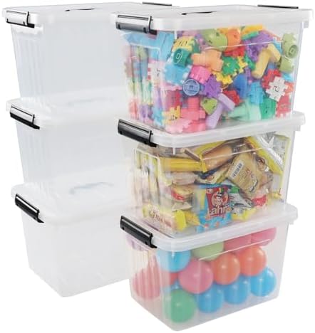 Ggbin 12 Quart Latching Storage Box Set of 6, Clear Lidded Container Bin