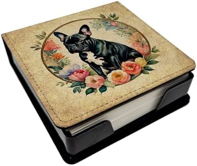 Caroline's Treasures Black French Bulldog and Flowers PU Leather Note Paper Holder with Artist-Designed Cover, Desk Accessory, Office Gift