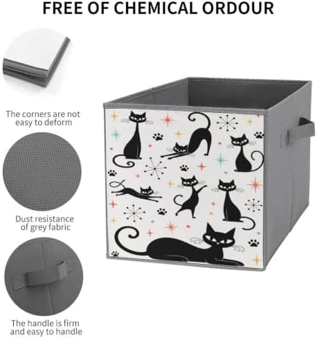 Black Cats And Stars Storage Bin with Handles, Oxford Fabric Foldable Storage Cube Organizer for Clothes, Towels, Bedroom, Living Room, Home Organization
