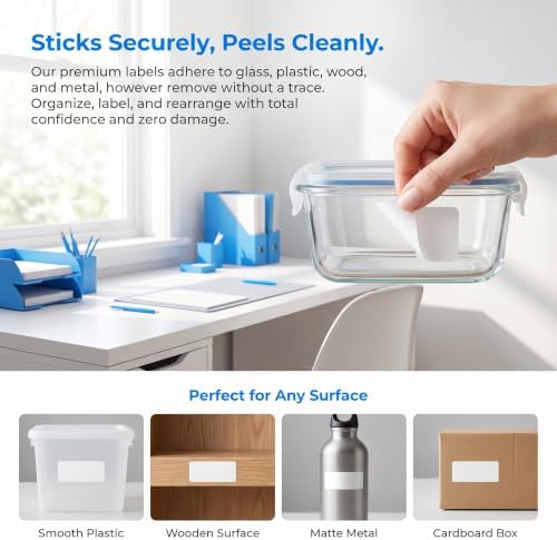 Waterproof Removable White Labels 1×2" & 1×3" for Freezer Organization | 400PCS set with Marker, Write-On Blank Home Organizing Labels for Food Containers Jars Bottles. Water/Oil/Tear Resistant