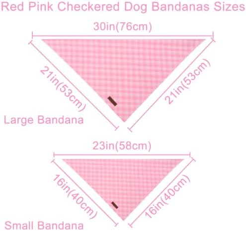 Pink Checkered Dog Bandana, Spring Summer Pink Plaid Puppy Bandana for Girl Female Dogs, Soft Cotton Pet Triangle Bid Scarf Kerchief for Girl Boy Dogs or Cats