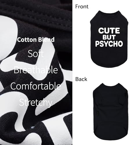 Fitwarm Cute But Psycho Dog Shirt, Summer Clothes for Small Dogs Boy Girl, Funny Pet Outfit, Black, White, XXL