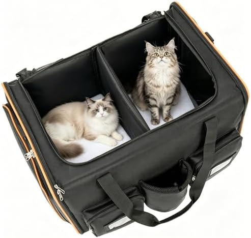 Removable Divider Expandable 2 in 1 Wheeled Pet Travel Crate, Large Foldable Rolling Double in Breathable Oxford Fabric for Roadside Pet Trips
