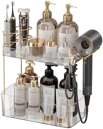 Bathroom Counter Organizer, Large Makeup Organizer Countertop, Shelf Storage, Vanity Tray, Easily Assemble for Bathroom Organizers and Storage, Undersink, Cabinet, 2 Tiers Clear