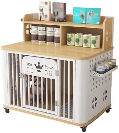 Portable Dog Crate with Storage Shelf for Cans, Dog Toilet Base, Universal Wheels, Ideal for Small & Medium Dogs - Grey & White Pet Travel Solution