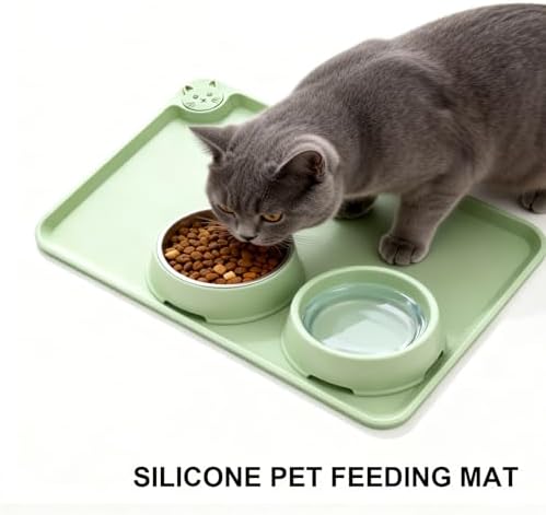 Silicone Pet Feeding Mat, 19"x12" Silicone Placemat for Dog Cat Food Water Bowl, Raised Edge Waterproof Under Sink Mats for Kitchen Drawer Shelf, Spill Proof Mat to Protect Floors