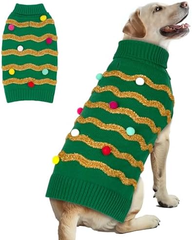 cyeollo Dog Christmas Sweater, Turtleneck Pullover Holiday Outfit, Bulb 3XL