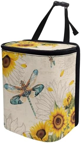 Car Trash Bin Collapsible Cars Organizers and Storage for Front Seat Multipurpose Trash Bag Automotive Garbage Can Cars Accessories Interior Car Organizer, Dragonfly Sunflower