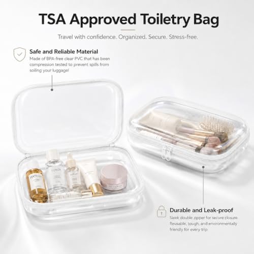 2-Pack Clear Hardshell Zipper Case, 1.2mm Thicken Crush-Proof Travel Toiletries Bag, TSA Approved Portable Zipper Pouches, Rigid Toiletry & Diaper Bag Organizer for Tech, Toys & Art Supplies(White)
