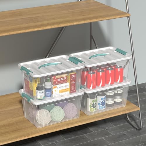 Sandmovie 6-Pack 14-Quart Clear Plastic Storage Bins with Latching Lid & Handle – Stackable Organizer Boxes for Home, Closet, Pantry