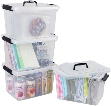 Farmoon 12 Quart Clear Storage Bin, Plastic Latching Box with Handle 4 Pack