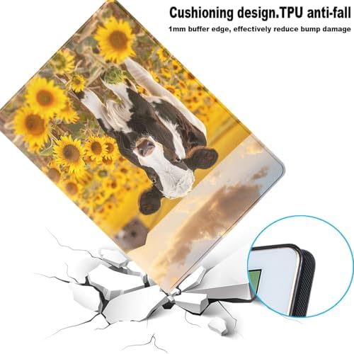for Samsung Galaxy Tab A9 8.7 Inch 2023 (SM-X110/X115/X117) Tablet Protective Cover with Adjustable Stand and Magnetic Auto Wake/Sleep,Cow Sunflower