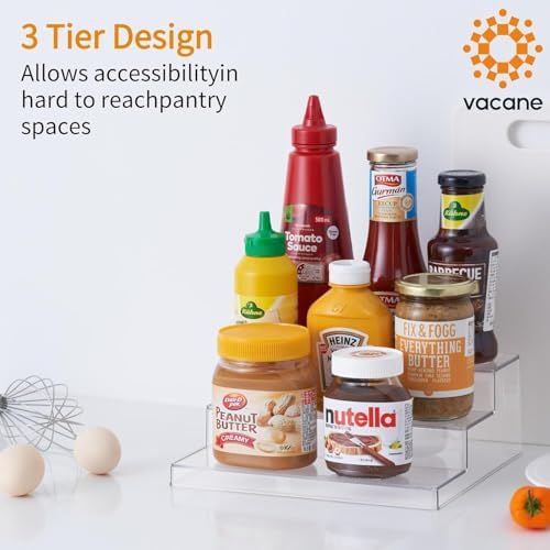 vacane Clear Spice Rack, 3 Tiered Shelf Spice Organizer for Cabinet, Spice Shelf and Perfume Organizers Make Up Organization Great for Pantry, Bathroom, Kitchen, Bedroom, Office 2 pack