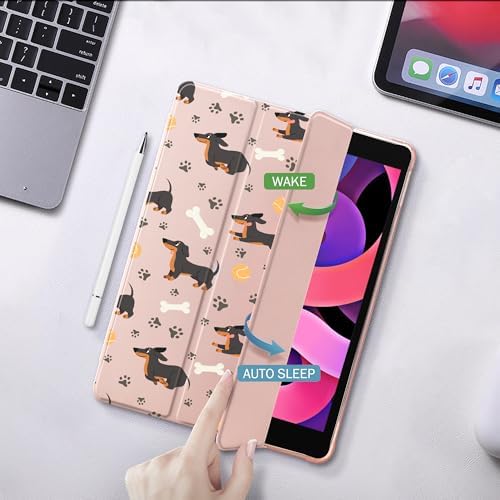Cute Dachshund Dog Case for 8.3" iPad mini 6, Clear TPU Smart Stand Back Cover with Pencil Holder, Auto Wake/Sleep Foldable Four-Corner Shockproof Protective Case