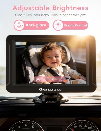 S100C Pink Baby Car Camera USB Powered, Crystal Clear Auto IR Night Vision in Total Dark, Adjust Brightness & 1080P 5" IPS Monitor, 3X Zoom & 360 Rotating Backseat/Carseat Camera for Car Baby Monitor