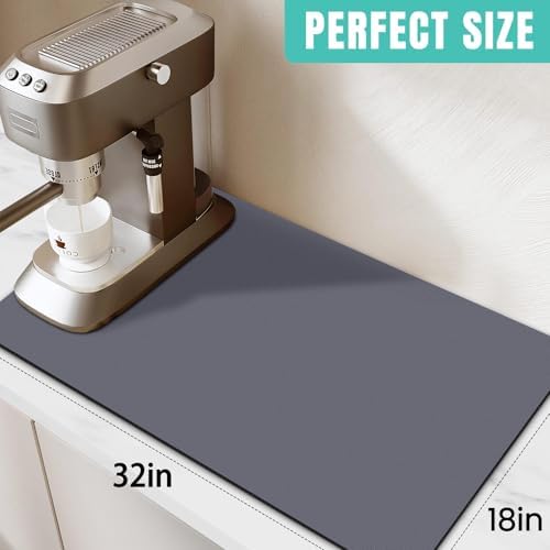 Coffee Mat Super Absorbent Dish Drying Mat Coffee Bar Mat 18"x 32", Grey