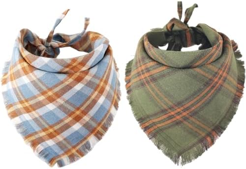 Fall Dog Bandana Autumn Thanksgiving Plaid Reversible Triangle Bibs Scarf