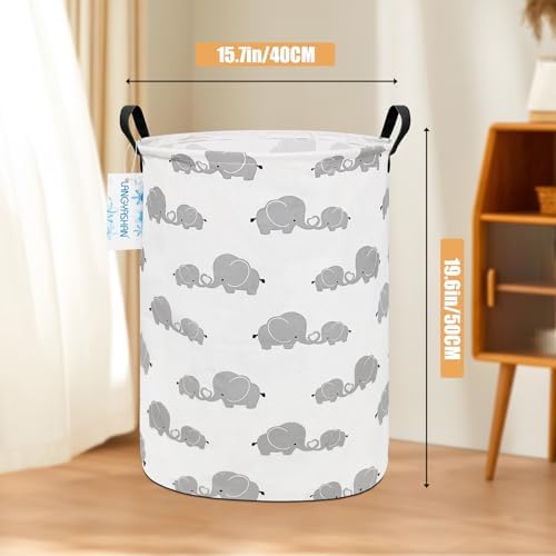 Round Laundry Basket Collapsible Storage Hamper Love Elephant | Waterproof Canvas Foldable Baskets with sturdy Handles Multi-scene Organizer for Home Play Bedroom Gift Bin
