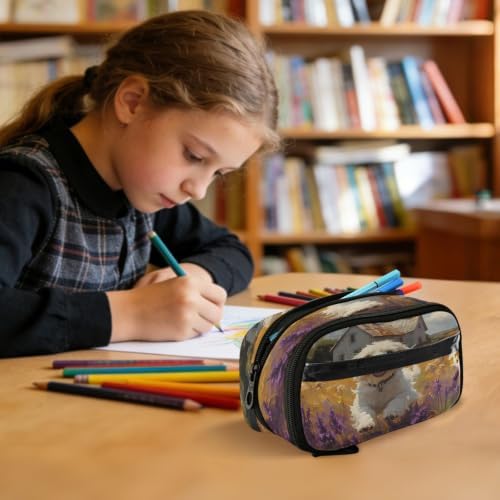 SUABO Pet Dog Oil Painting Pencil Case Large Pen Stationery Bag | Pencil Pouch Stationery Organizer with Compartments, Transparent PVC Layer, School Office Supplies for Kids Adults
