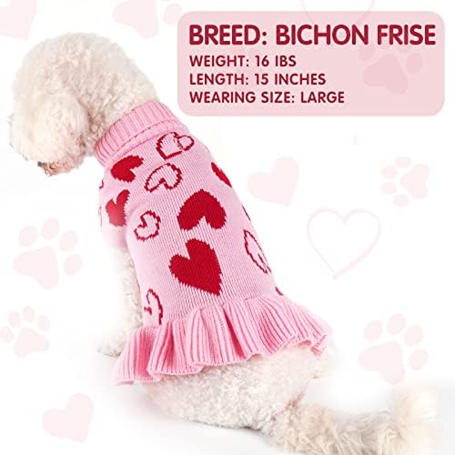 cyeollo Valentines Dog Sweater Dress, Turtleneck Pullover Heart Outfit