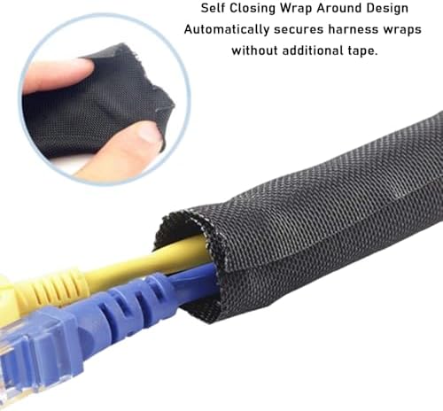 Cord Protector Split Braided Wire Sleeving Cable Management Black for Desk PC TV Computer USB Charger Cable (Black, 3/4"-25ft)