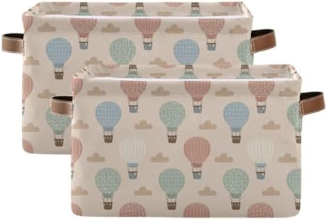 Vintage Hot Air Balloon Square Baskets Storage Bins Foldable Fabric Organizer Bin Open Home Shelf Baskets