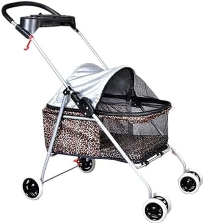 Stress Free Pet Stroller for Medium Small Dogs 4 Wheels Folding Portable Cat Dog with Cup Holders Removable Liner Easy to Carry(A)