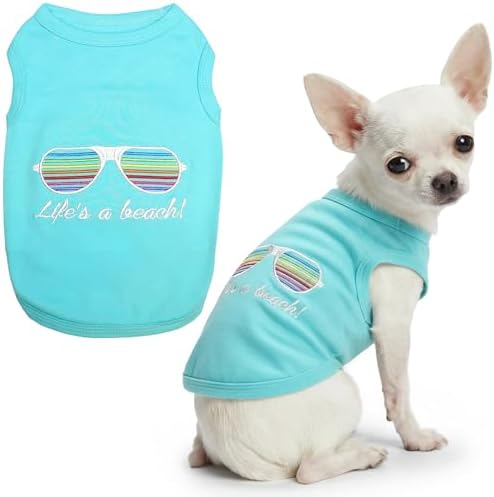 Parisian Pet Beach Dog Shirt – 100% Cotton Shirts for Small Dogs – Sleeveless Pet Vest – Lightweight and Breathable Dogs Apparel – Cute Summer Dog Clothes - Stretchy T Shirts for Pets