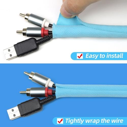 Automotive Wire Loom Tubing, Split Braided Cord Protectors from Pets No Chew, Flexible Cable Sleeve Cable Management for TV/Computer/Electric Wires (Sky Blue, 1/2"-25ft)