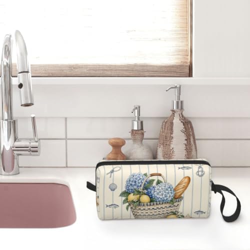 Coastal Small Makeup Bag, 600D Oxford Cosmetic Pouch for Women | Coastal Cosmetic Bag, Double-Sided Printed Toiletry Pouch with Foam Padding for Women, Travel, Gym, Weekend and Daily Use