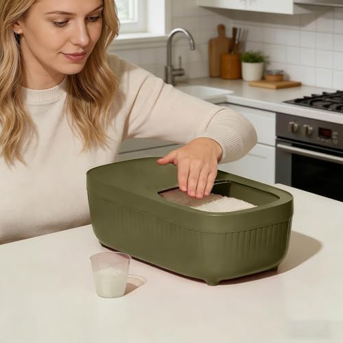 Airtight Rice Storage Container, Dry Food Dispenser with Transparent Sealed Lid for Kitchen Pantry Organization for Storing Rice, Cereal, Flour, Pet Food and Other Dry Ingredients (Green, S)