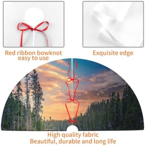 Christmas Tree Skirt, Soft Polyester Xmas Tree Skirts with Ribbon Ties, Rustic Farmhouse Holiday Party Decorations Idaho USA Art 48"