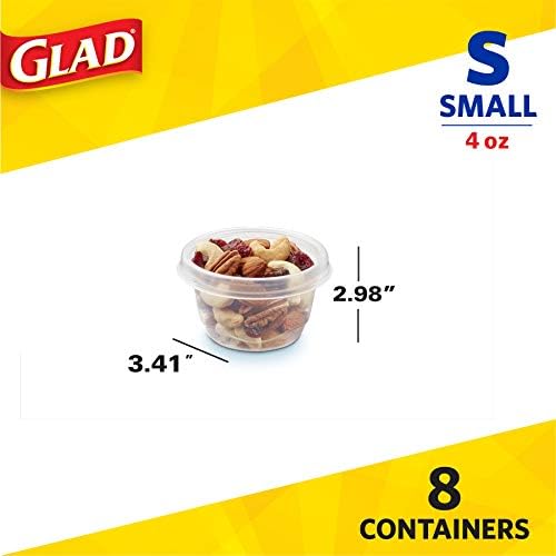 Glad GladWare Mini Round Food Storage Containers, 4 Oz, 8 Count | BPA-free, lock-tight seal for snacks, portion control, and on-the-go; reusable and stackable